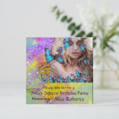 BLUE BUTTERFLY SWEET 16 ARTIJ MONOGRAM, Champagne Kaart (Staand voorkant)