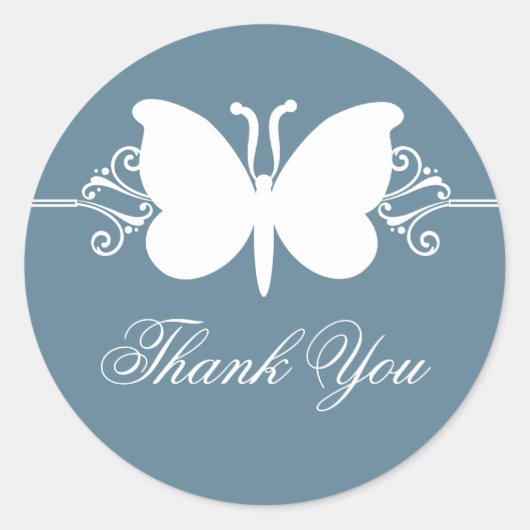Blue Butterfly Swirls Bedankt Stickers (Voorkant)