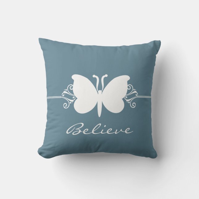Blue Butterfly Swirls Pillow Kussen (Voorkant)