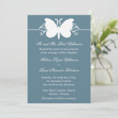 Blue Butterfly Swirls Wedding Invite Kaart (Staand voorkant)