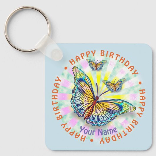 Blue Butterfly Verjaardag sleutelhangers (Voorkant)