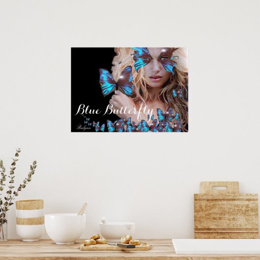 BLUE BUTTERFLY VROUW POSTER (Keuken)