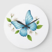 Blue Butterfly Wall Clock Grote Klok (Voorkant)