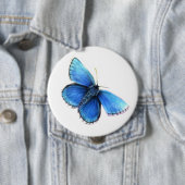 Blue butterfly watercolor art button (In situ)