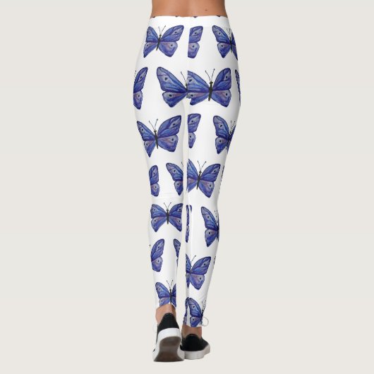 Blue Butterfly Waterverf Aangepaste Leggings (Achterkant)