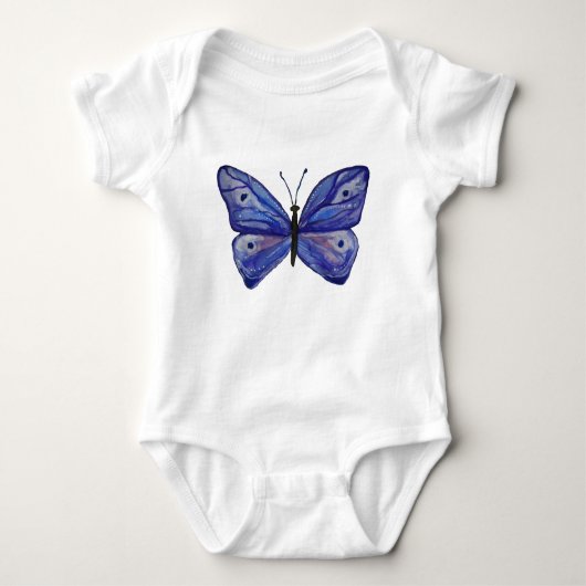 Blue Butterfly Waterverf Baby Jersey Bodysuit (Voorkant)