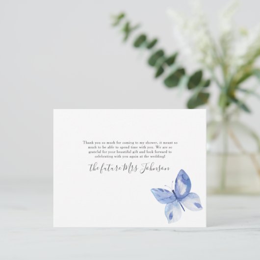 Blue Butterfly Waterverf Pattern Vrijgezellenfeest Bedankkaart (Staand voorkant)