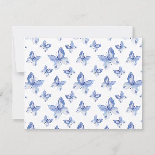 Blue Butterfly Waterverf Pattern Vrijgezellenfeest Bedankkaart (Achterkant)