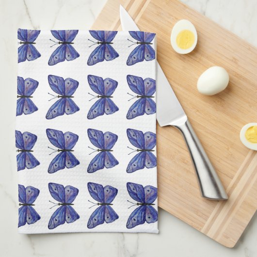 Blue Butterfly Waterverf theedoek (Quarter Fold)