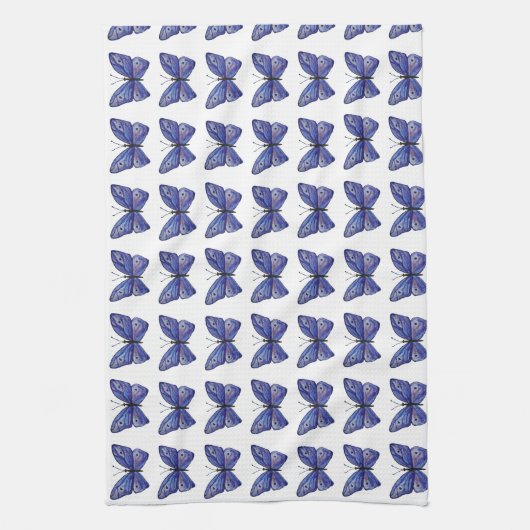 Blue Butterfly Waterverf theedoek (Verticaal)