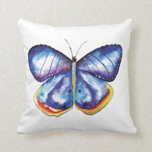 Blue Butterfly Waterverf Throw Cushion Kussen