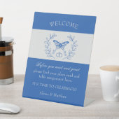 Blue Butterfly Weddenschap Place Card Tabletop Sig Reclamebord Met Voetstuk (Insitu)