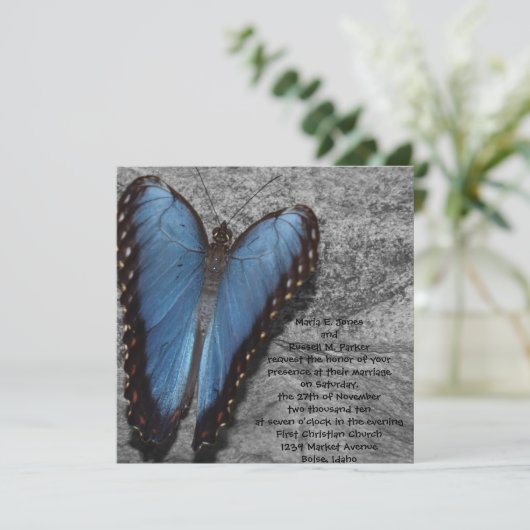 Blue Butterfly Wedding Kaart (Staand voorkant)