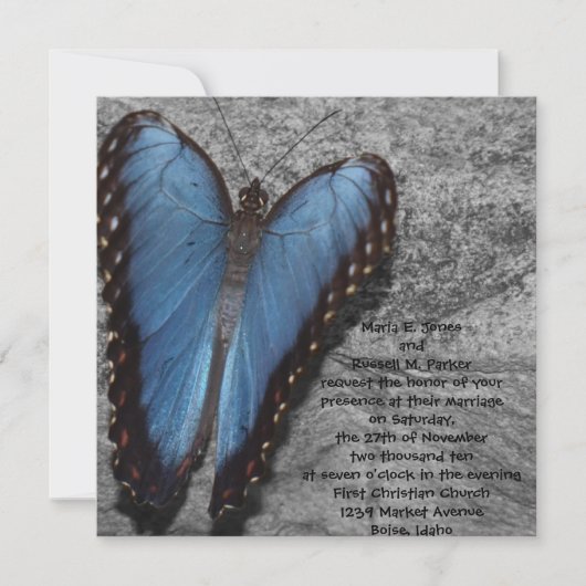 Blue Butterfly Wedding Kaart (Voorkant)