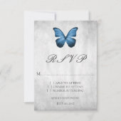Blue Butterfly Wedding RSVP Kaart (Voorkant)