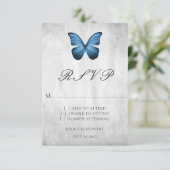 Blue Butterfly Wedding RSVP Kaart (Staand voorkant)