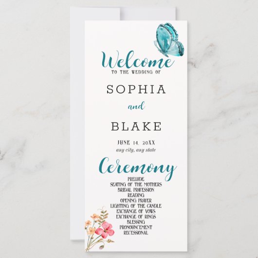  Blue Butterfly White Wedding Programme (Voorkant)