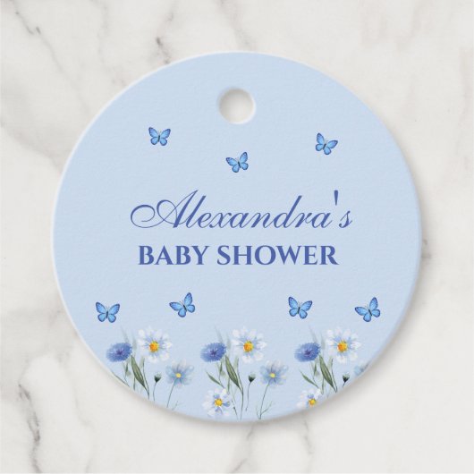 Blue Butterfly Wildflower Baby shower Dank u Bedankjes Labels (Voorkant)