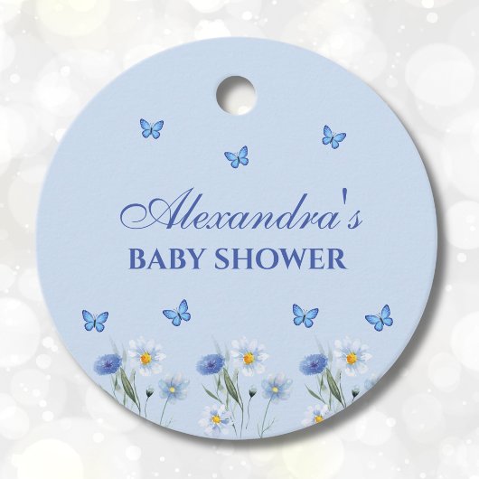 Blue Butterfly Wildflower Baby shower Dank u Bedankjes Labels
