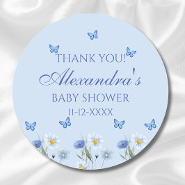 Blue Butterfly Wildflower Baby shower Dank u Ronde Sticker