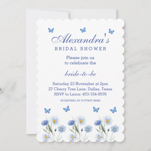 Blue Butterfly Wildflower Spring Vrijgezellenfeest Kaart (Voorkant)