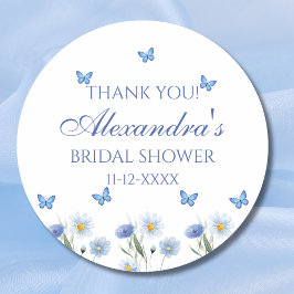 Blue Butterfly Wildflower Vrijgezellenfeest Dank u Ronde Sticker