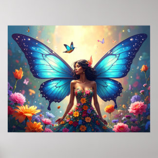 Blue Butterfly Woman Poster