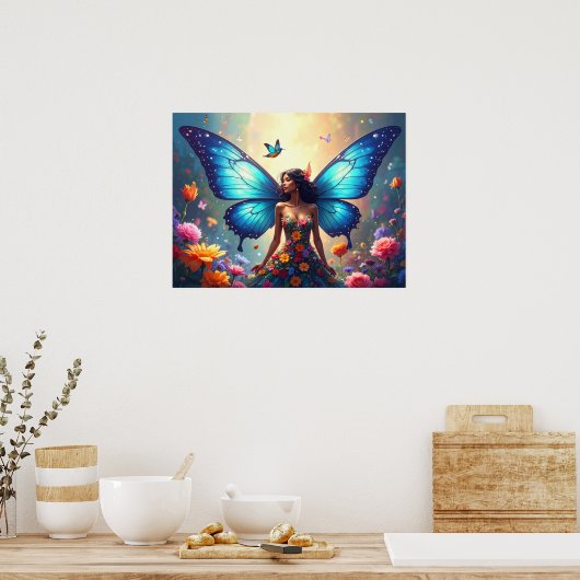 Blue Butterfly Woman Poster (Keuken)
