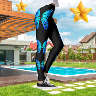 Blue Butterfly Zwart Modern Trendy Hot Leggings