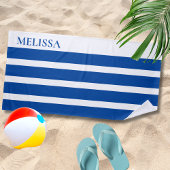Blue Cabana Stripe Personalized Summer Vacation Strandlaken