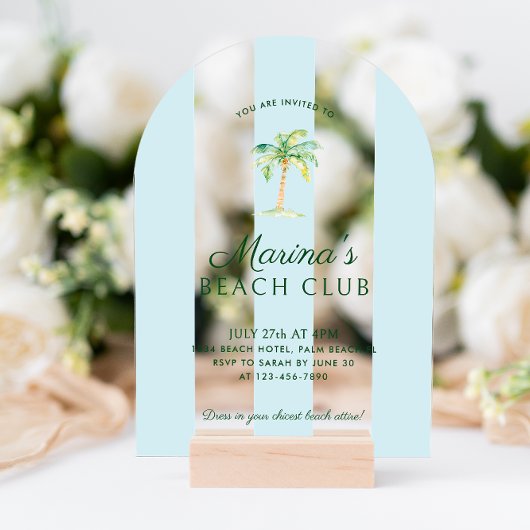 Blue Cabana Stripes Palm Beach Club Verjaardagsboo Acryl Uitnodigingen