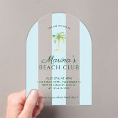 Blue Cabana Stripes Palm Beach Club Verjaardagsboo Acryl Uitnodigingen (Insitu (Draagbaar))