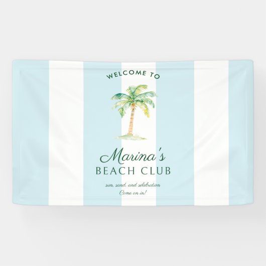 Blue Cabana Stripes Palm Beach Club Welcome Spandoek (Horizontaal)
