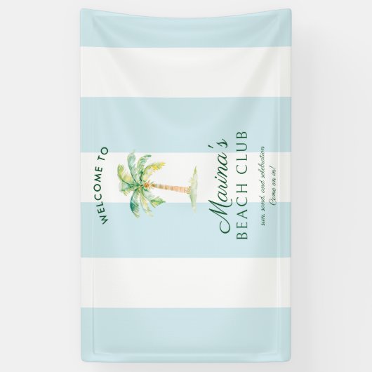 Blue Cabana Stripes Palm Beach Club Welcome Spandoek (Verticaal)