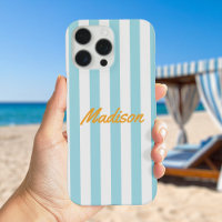 Blue Cabana Stripes Retro Monogram