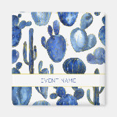 Blue Cactus Art Desert Chic Gold Custom EVENT NAAM Magneet (Voorkant)