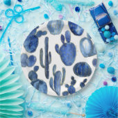 Blue Cactus Desert Art Gold Travel Southwest Fun Papieren Bordje (Feest)