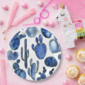 Blue Cactus Desert Art Gold Travel Southwest Fun Papieren Bordje (Feest)