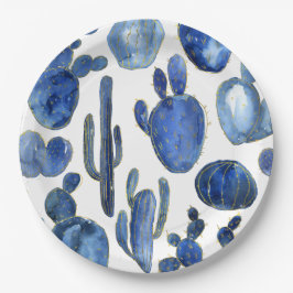 Blue Cactus Desert Art Gold Travel Southwest Fun Papieren Bordje