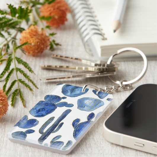 Blue Cactus Desert Chic NAME Travel Sleutelhanger (Voorkant Rechts)