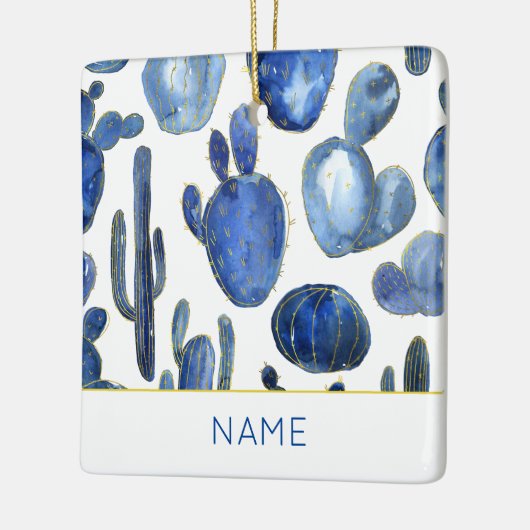Blue Cactus Gold Desert Chic NAME Reizigfun Keramisch Ornament (Links)