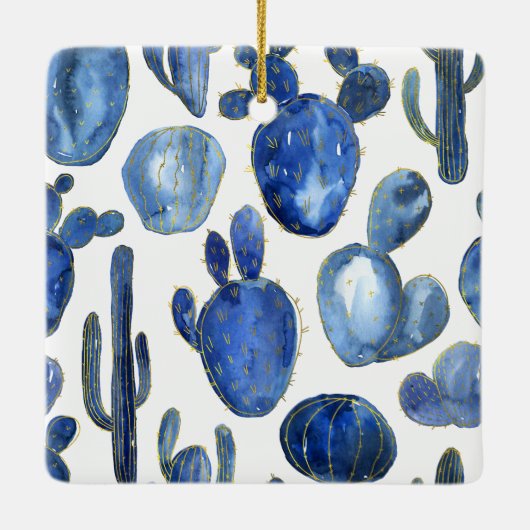 Blue Cactus Gold Desert Chic NAME Reizigfun Keramisch Ornament (Achterkant)