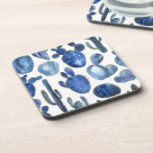 Blue Cactus Gold Desert Travel Chic Bier Onderzetter (Linkerzijde)