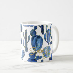 Blue Cactus Gold NAME Modern Chic Desert Koffiemok