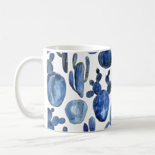 Blue Cactus Gold NAME Modern Chic Desert Koffiemok (Links)