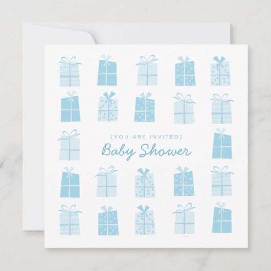 Blue Cadeaus (Boy) Baby shower uitnodiging (Voorkant)