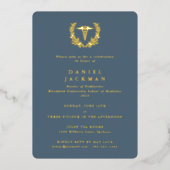 Blue Caduceus + Laurel Medical School Afstuderen Folie Uitnodiging (Voorkant)