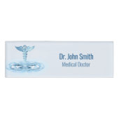 Blue Caduceus Medical Water Ripples Hermes Rod Naambadge (Voorkant)