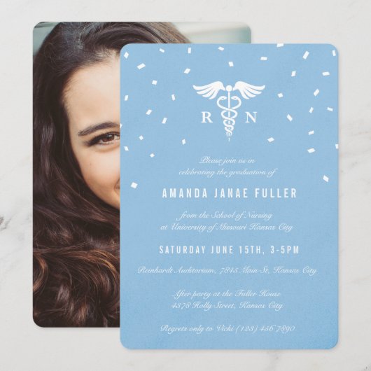 Blue Caduceus Nurse Graduation Kaart (Voorkant / Achterkant)