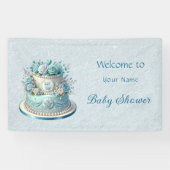 Blue Cake Flowers Baby shower Spandoek (Horizontaal)